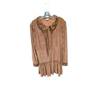 POL Womens‎ Medium  Rust Crinkle Velvet Long Sleeve Tie Neck Ruffle Dress 323